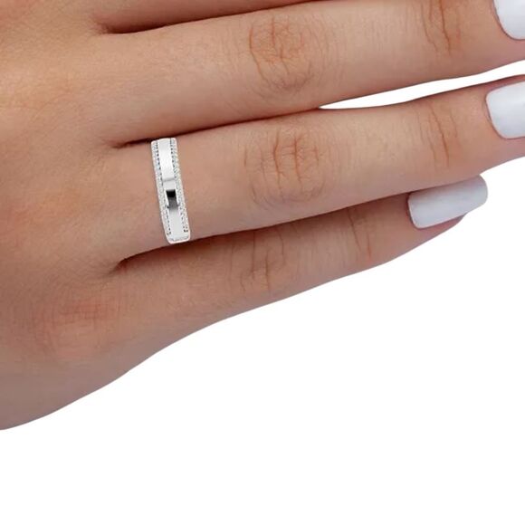 Macy's Sterling Silver Diamond Accent Band - Picture 2 of 3